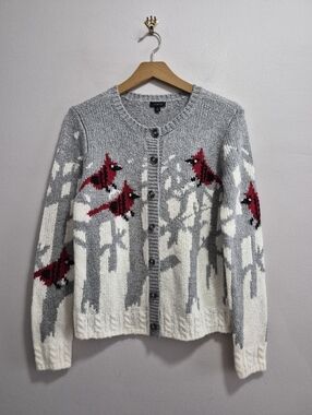 Talbots Cardinals Winter Snow Birch Cardigan Sweater Size XS